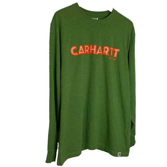 Men's Medium Carhartt Loose Fit Green Cotton Blend Crewneck Logo T-Shirto - Picture 2 of 5